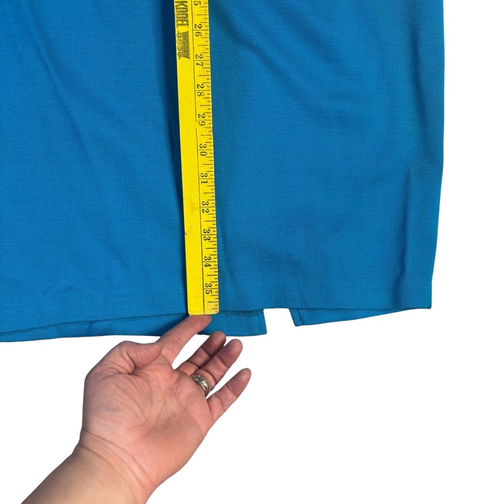 St. John Turquoise Blue Asymmetrical Knit Sheath Dress Size 6 Ruched Wrap Front - Picture 14 of 14